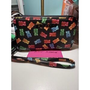 Betsey Johnson Gummy Bear Full Zip Around‎ Wallet Black Multi Candy Core Y2K